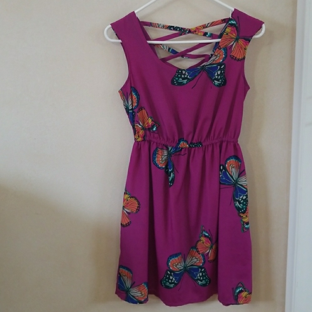 Exhilaration sleeveless dress with butterflies